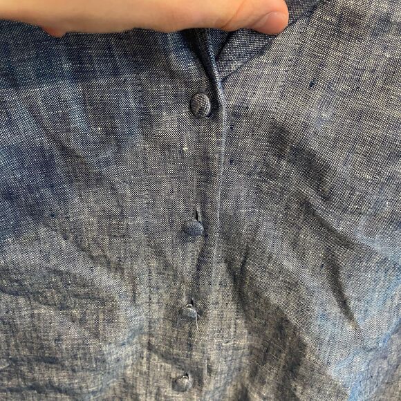 Boden Chambray Cropped Sleeveless Top Blue Linen 20/22 Collared Button Down - Picture 6 of 11